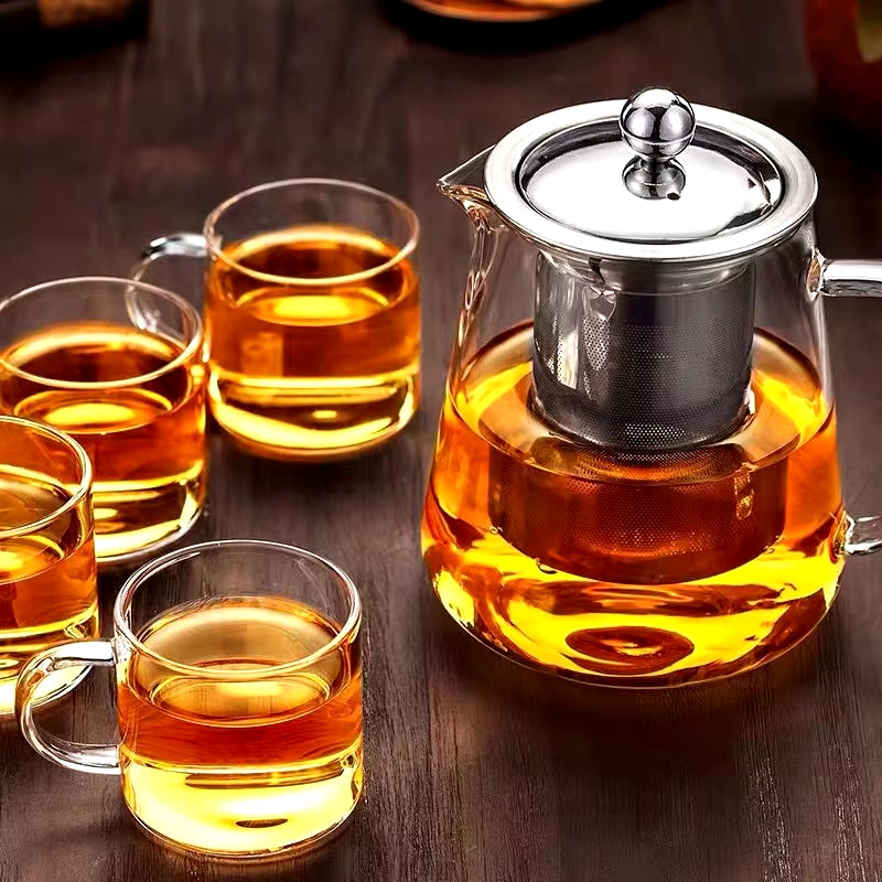 Infuzy Heat Resistant Glass Teapot with Stainless Steel Tea Strainer Infuser Flower Kettle 